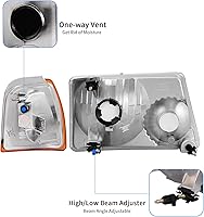 Vista 3 de DWVO Conjunto de faros delanteros compatible con Ford Ranger 2001-2011, carcasa cromada, lente transparente, reflector ámbar grande