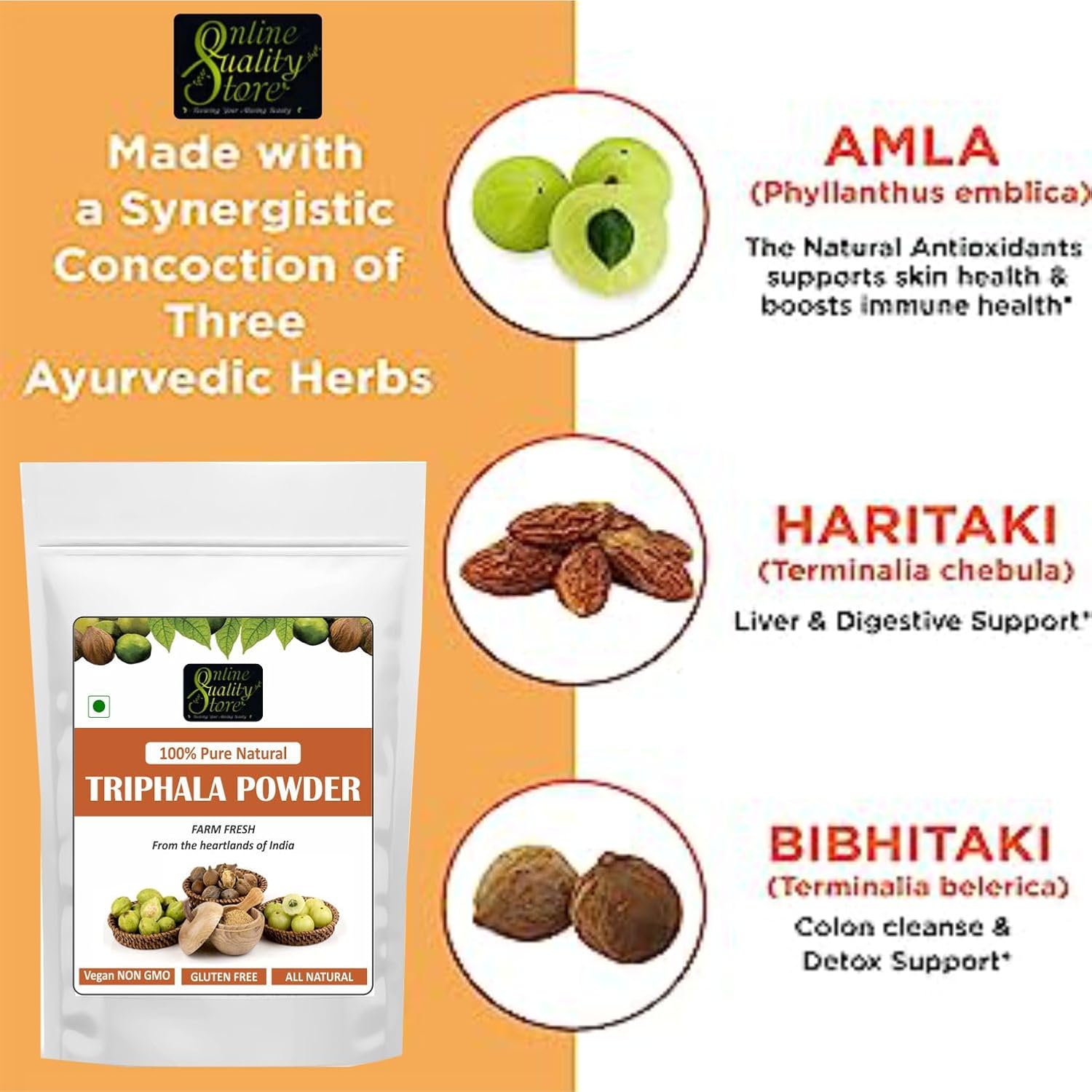 Online Quality Store Triphala Powder - 100g for eating, hair and skin, churna powder of Amla, Behada, Harada 5 71MLWUpDGeL. SL1500