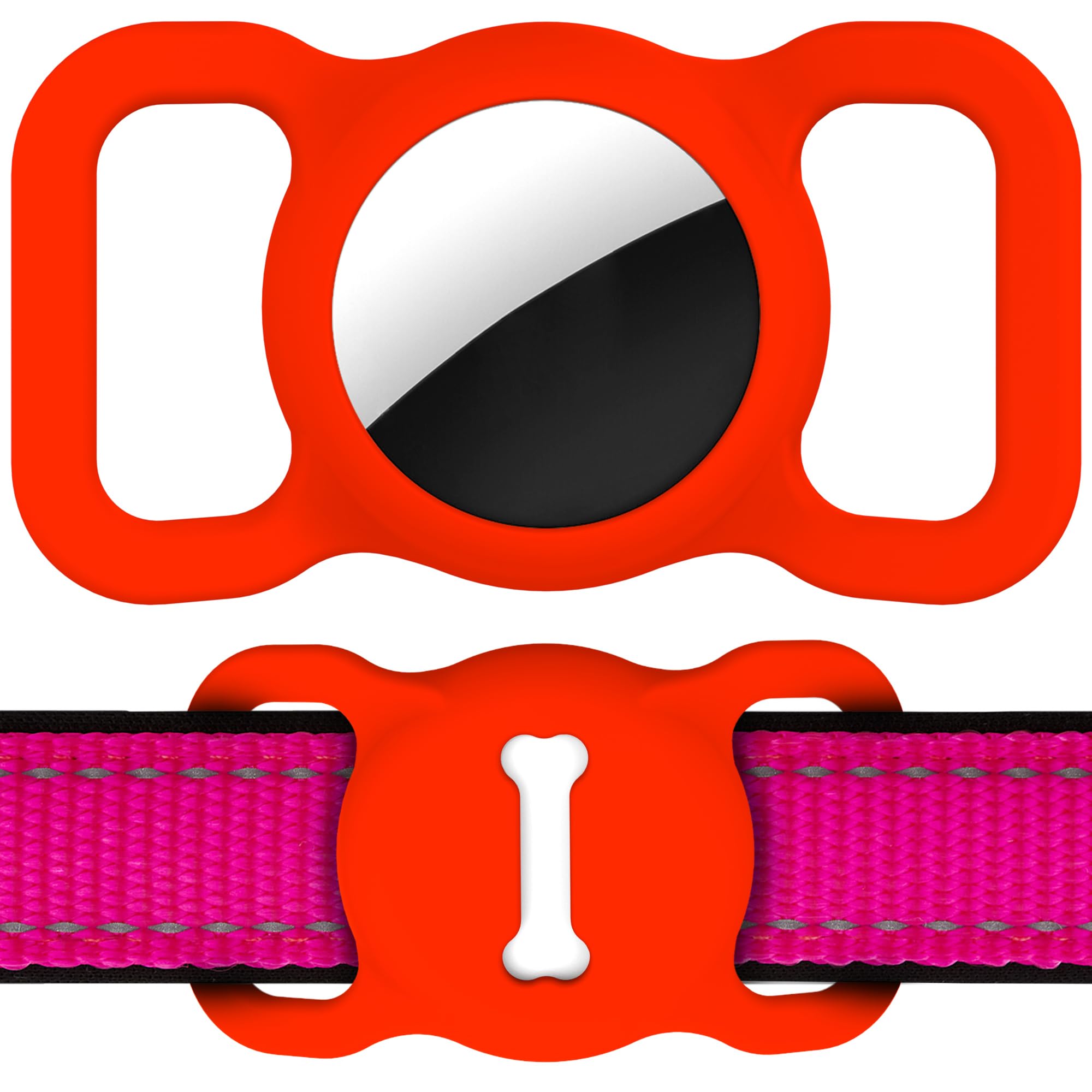 for Airtag Dog Collar Holder, Air Tag Protective Cat Airtag Dog Collar,Silicone AirTags GPS Tracking Accessories,Air Tags with Bone Pattern (1 Pack(Red))