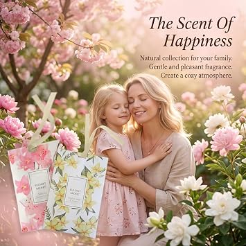 4 Pack Floral Scented Sachets, Natural Room Scent Deodorizer, Long Lasting Wardrobe Fresheners and Drawer Liners, Hanging Fragrance Bags for Closets Cars Bathrooms and Clothes Storage