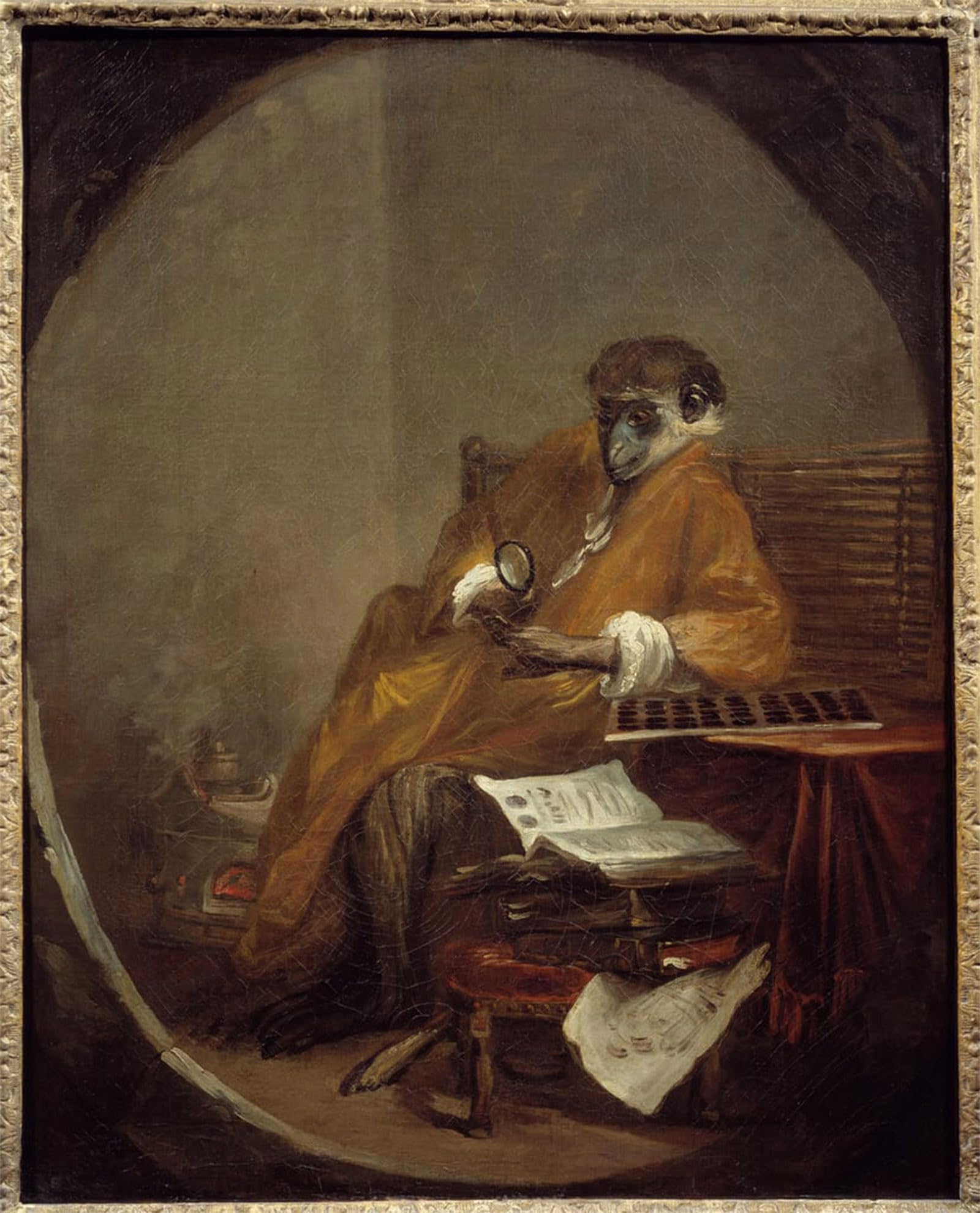 SERENDIPITP Retro Picture Poster Wall Art Pictures Painting the Antique Animal Representation of a Animal in Man's Posture by Jean Baptiste Simeon Chardin Wall Art Canvas Print for Wall Decor 60x90cm