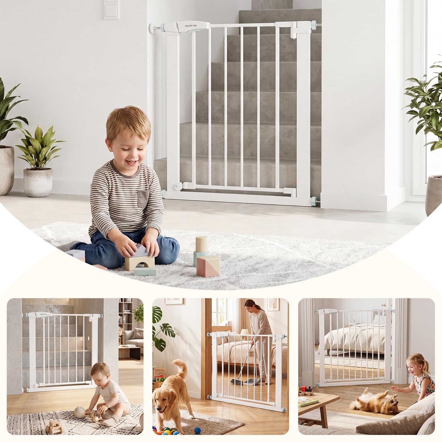 YEAUPE PRO Treppenschutzgitter ohne Bohren,92-95cm,Türgitter Baby Weiß