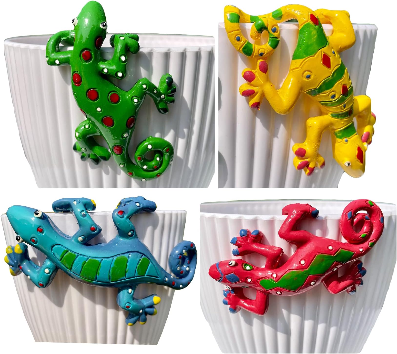 JARPSIRY4Pcs Resin Climbing Gecko Flower Pot and Vase Hugger Planter Edge Hanger Decorations Miniature Fairy Garden and Terrarium Fairy Ornaments