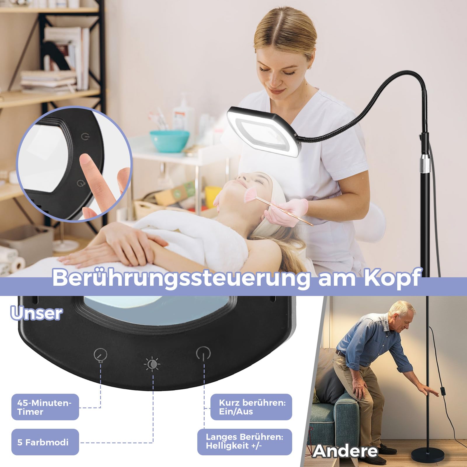 Lupe mit Licht & Ständer 10X Lupenleuchte Dimmbar 3-in-1 Schreibtischlampe