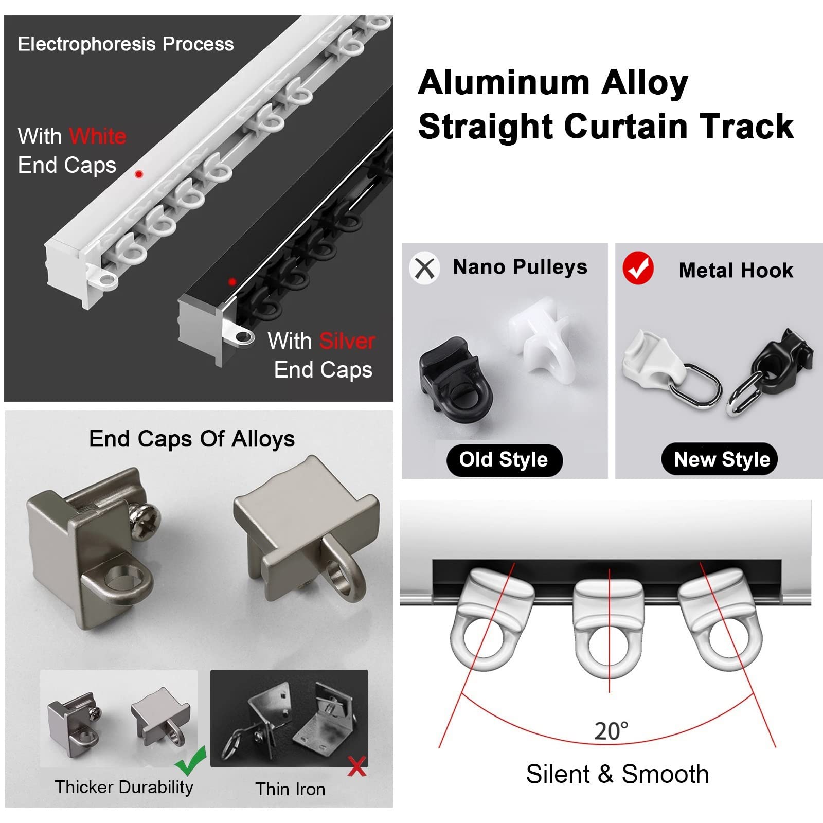 Rail de Rideau dissimulé en Aluminium Blanc pour cloison de séparation encastrée au Plafond, Rail Coulissant en métal Commercial, Barre de séparation encastrée en Alliage d'alumini
