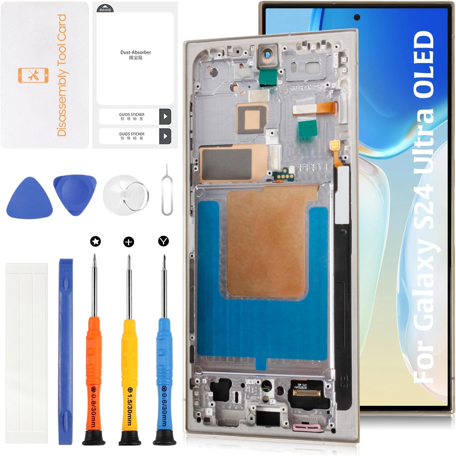 AMOLED for Samsung Galaxy S24 Ultra LCD (Fingerprint Support) 6.78"+Titanium Yellow Frame LCD Screen Replacement S928U S928A Galaxy S24 Ultra Display Touch Digitizer Assembly