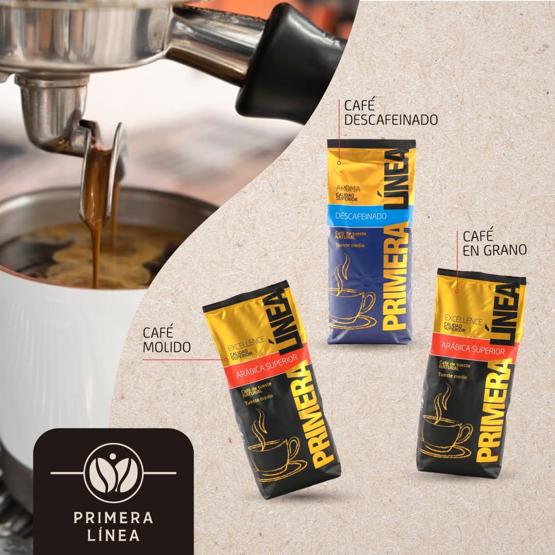 CAFE PRIMERA LÍNEA | Café en Grano Natural Gourmet Exclusivo 1kg | 100% ARABICA | Tueste Medio | Sabor Único y Auténtico| Ideal para Máquinas Espresso | Intensidad Media y Retrogusto Suave