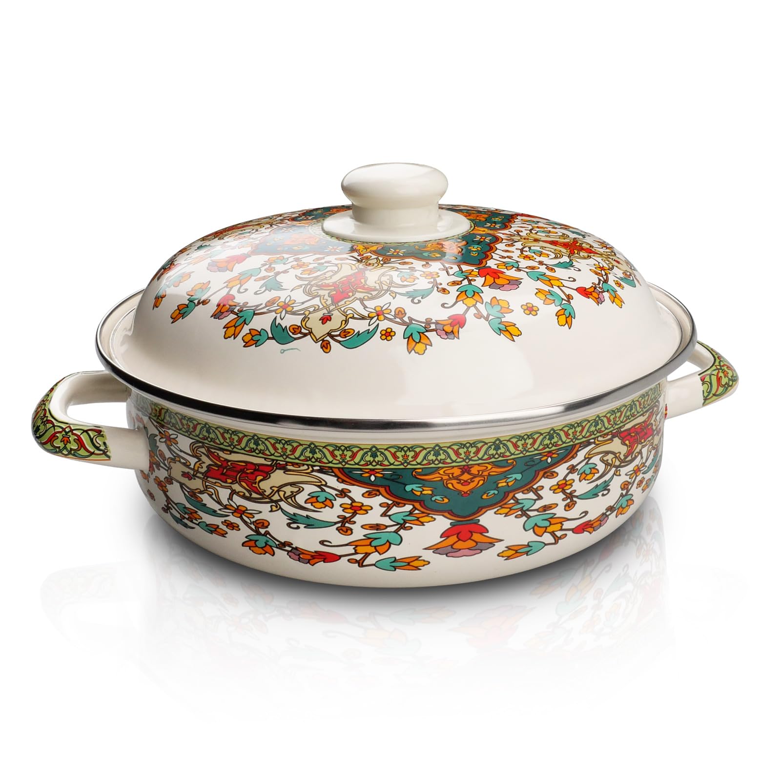 Cocotte en Émaillée avec couvercle,Casserole en émaillée, faitout, cocotte pour la cuisson, le rôti à ragoût, la cocotte en pour les types de cuisinière et l’induction,antiadhésive (25cm)