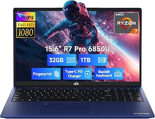 NIMO 15.6" FHD Gaming Laptop: Ryzen 7 Pro 6850U 8-Core, 32GB RAM, 1TB SSD, Radeon 680M, 100W USB-C, Backlit KB, Fingerprint