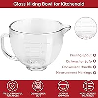 Vista 3 de Tazón de Vidrio para Mezclador de Pie con Cabeza Inclinable, 5 QT, Compatible con Kitchenaid Artisan 5KSM125, 5KSM150, 5KSM175, 5KSM7580, KSM150