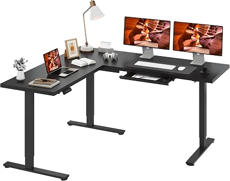 71 Extra Large LShape Height Adjustable Standing Desk with Storage