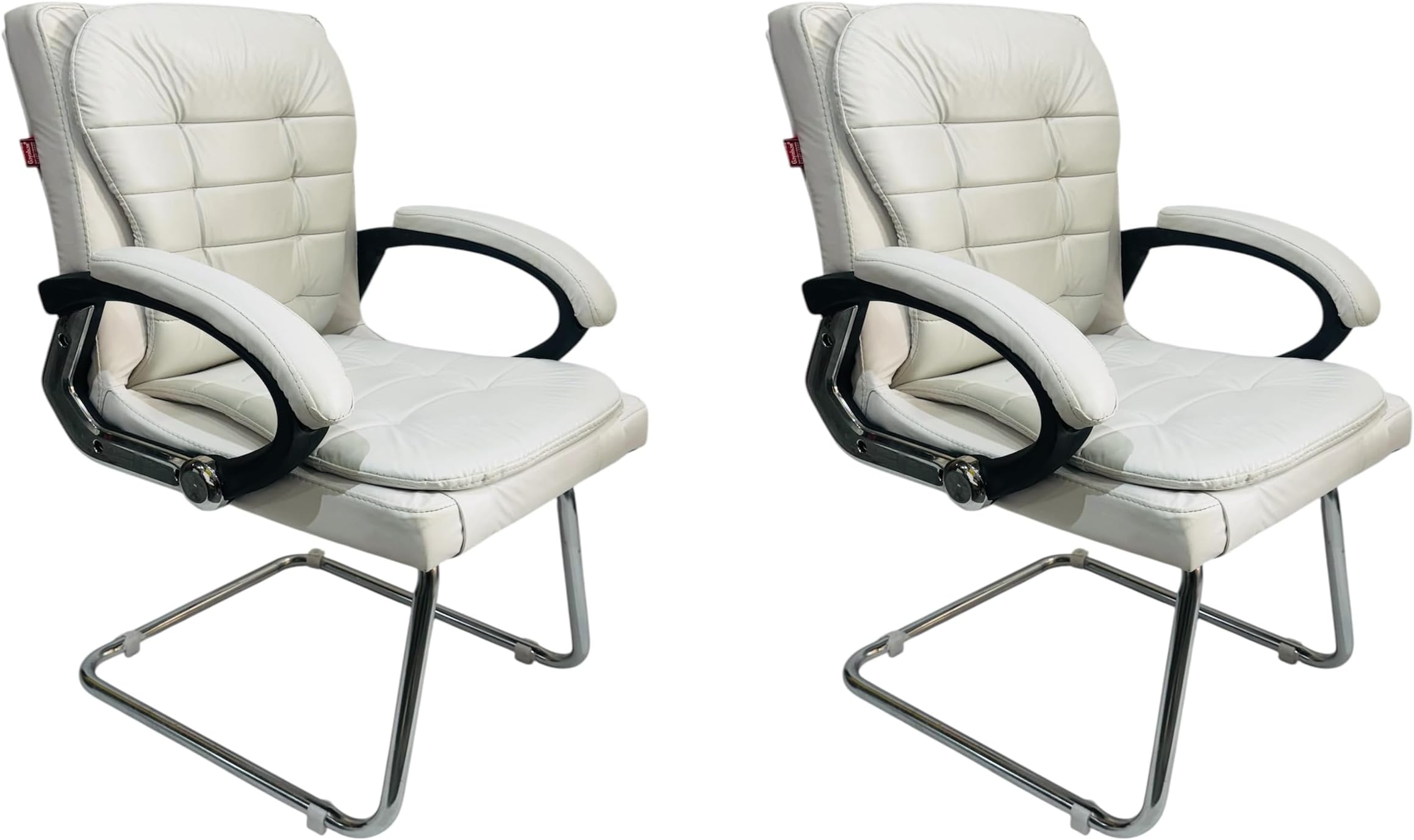 Deluxe Cushioned Office Home Study Chair with Chrome Durable Frame and Cushioned seat Back (2, White, S Type Chrome Steel Frame)