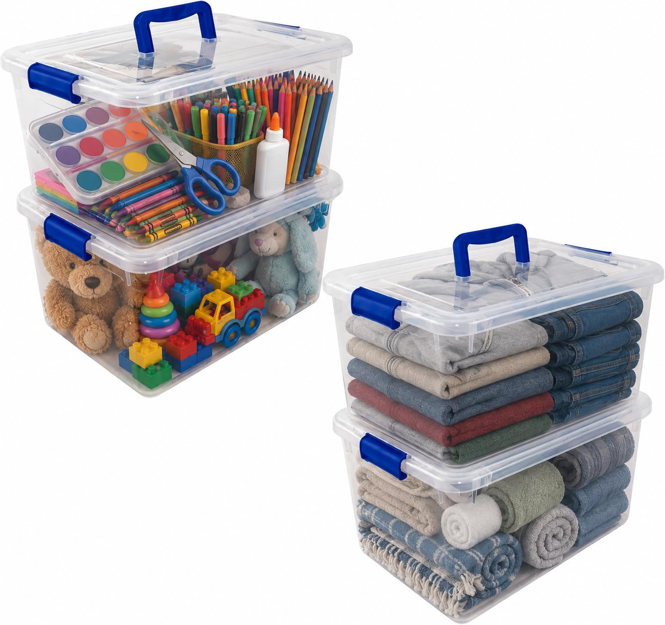 RelianceUK 4 X 15L Plastic Storage Box with with Lids and Handle - Nestable, Stackable, Durable Multi Purpose Clear Containers for Home, Kitchen and Office Tubs (15 Litres / 4 Pack) Made in U.K. — image 1