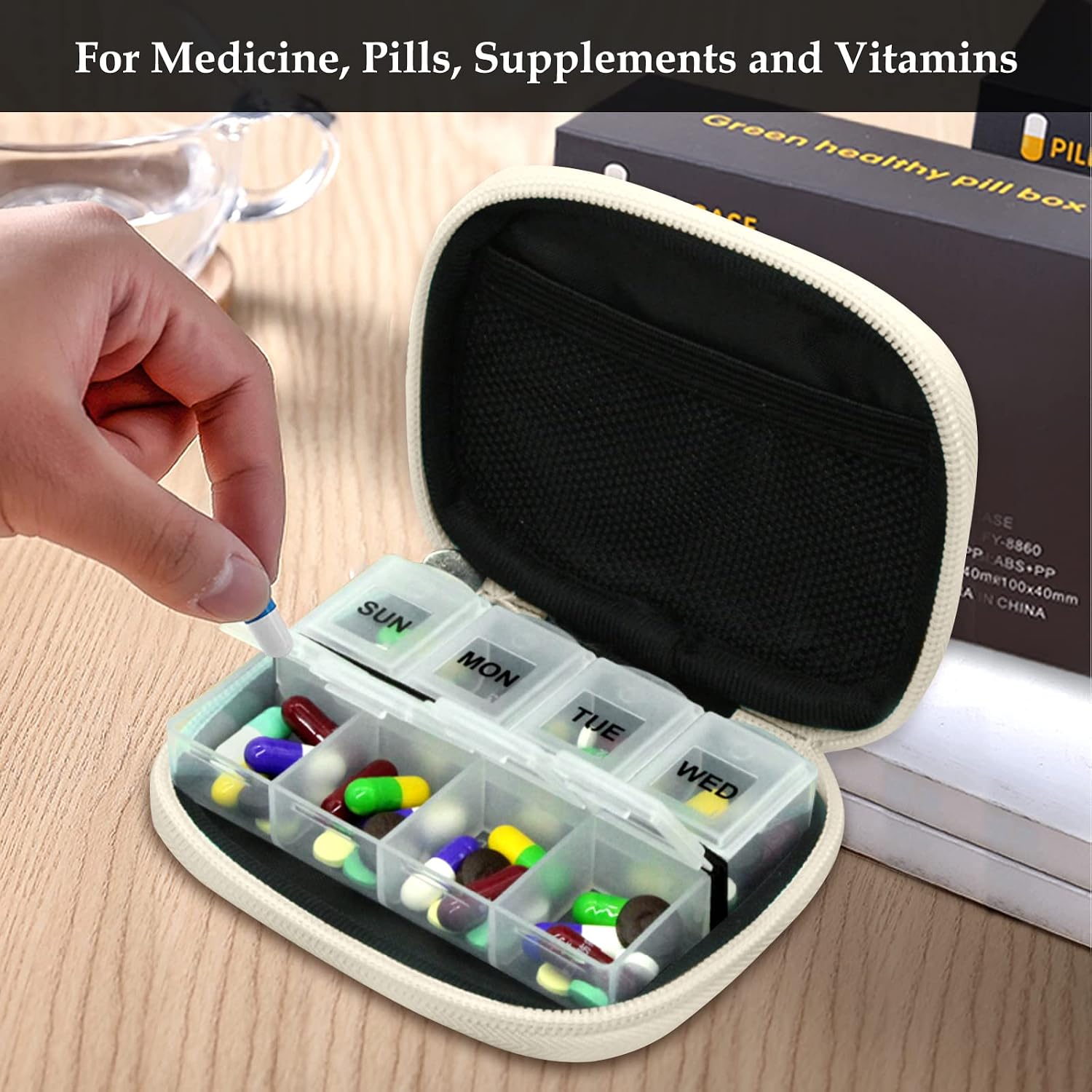 Serfeymi Weekly Travel Pill Organizer Pill Case for Purse with Removable 7 Day Pill Box, Fashionable Travel Medicine Organizer Pill Container for Medicine, Vitamin, Supplement - Bloom 02 image 5