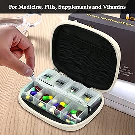 Serfeymi Weekly Travel Pill Organizer Pill Case for Purse with Removable 7 Day Pill Box, Fashionable Travel Medicine Organizer Pill Container for Medicine, Vitamin, Supplement - Yellow 01