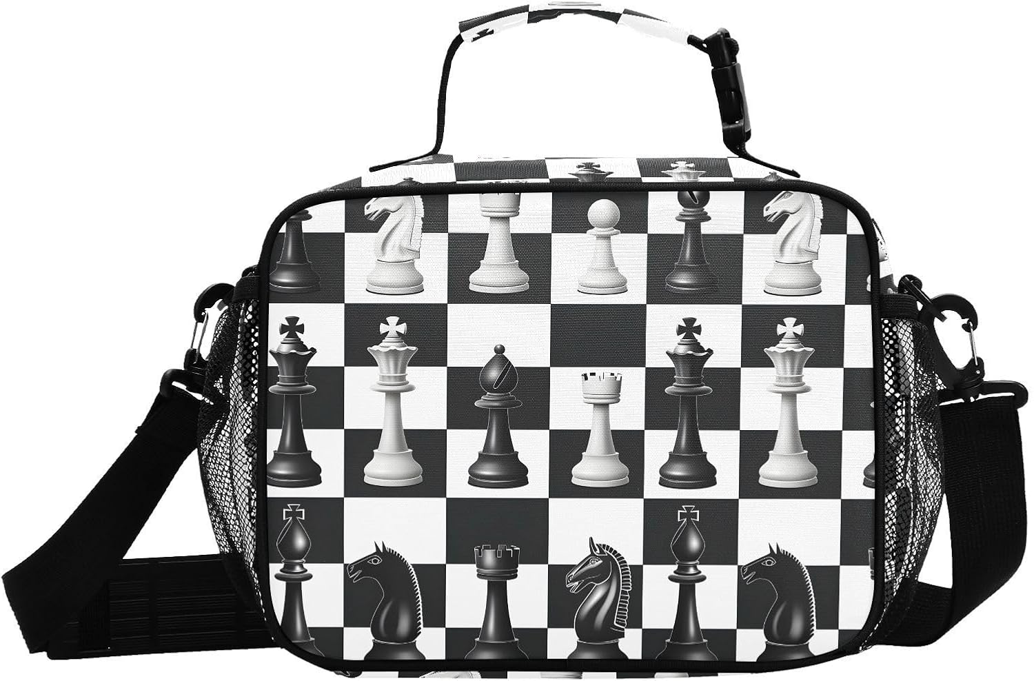 Chess Checkered Plaid Lunch Box for Boys Girls Insulated Lunch Bag Kids Cooler Tote Shoulder Strap Reusable School Picnic Travel Office