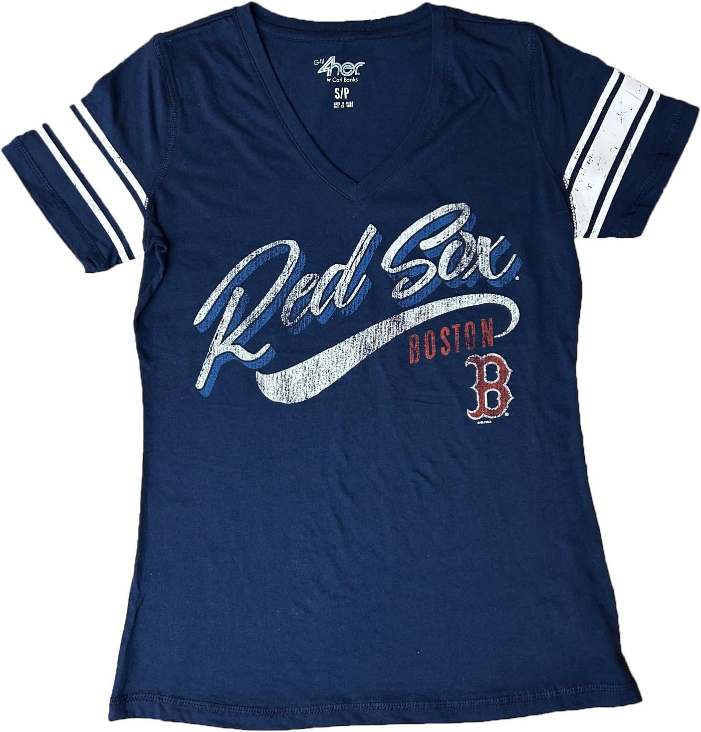 G-III Sports MLB Womens Script Field Distressed V-Neck T-Shirt