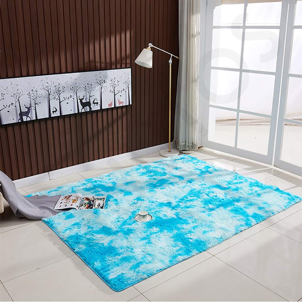 Peau de Mouton en Laine Tapis 120x180cm, Longhair Décoratif Coussin de Chaise, Longhair, Antistatique, pour Chambre d'enfant, Chambre à Coucher, Salon - Bleu