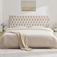 Vista 10 de Kingfun Cabecera tapizada para cama individual con diseño moderno de botones, cabecera ajustable de madera maciza, cabeceros acolchados de tela