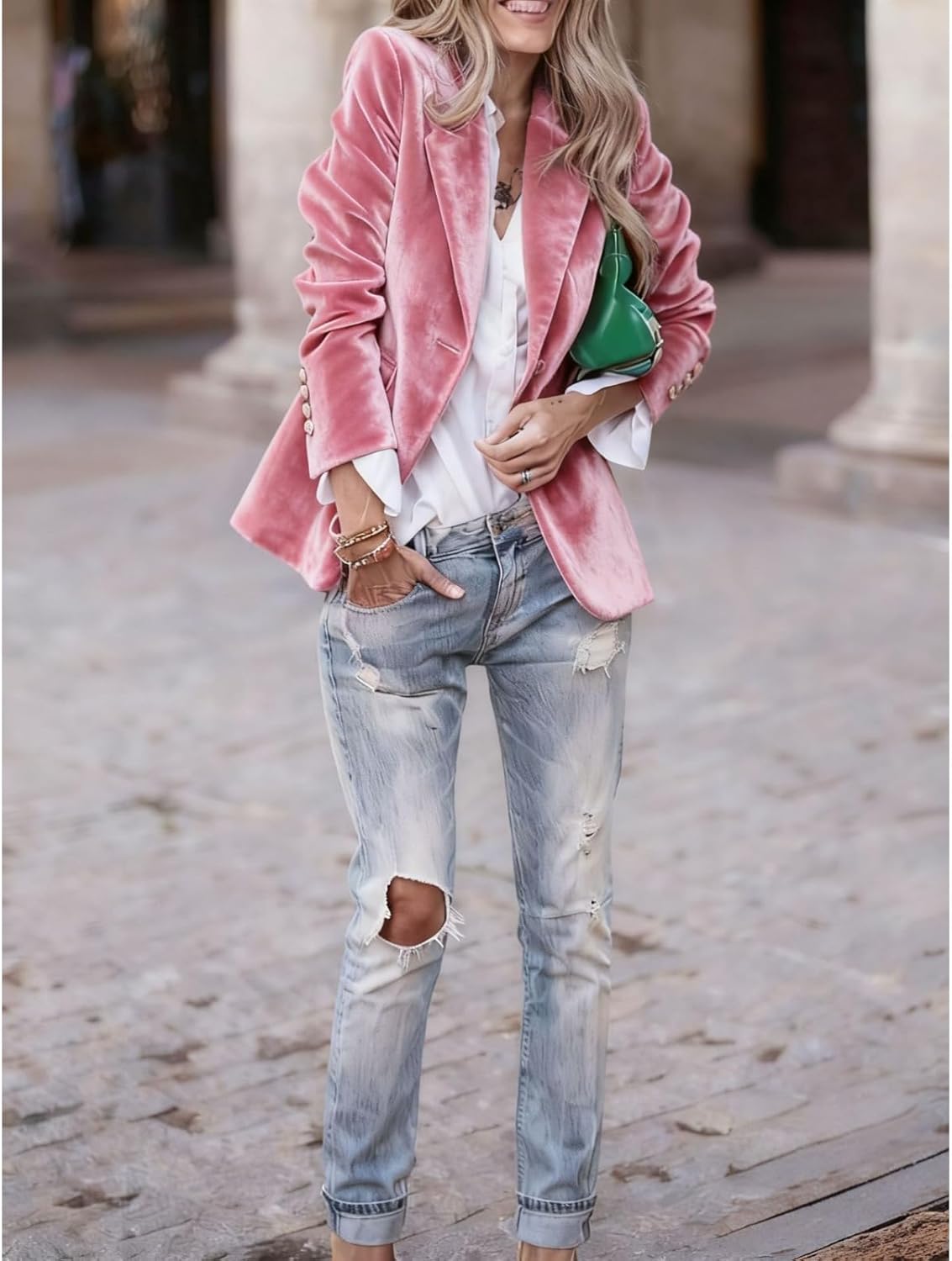 Womens Velvet Blazer Suit Casual Long Sleeve Lapel Collar Office Work One Button Business Vintage Cardigan Outwear