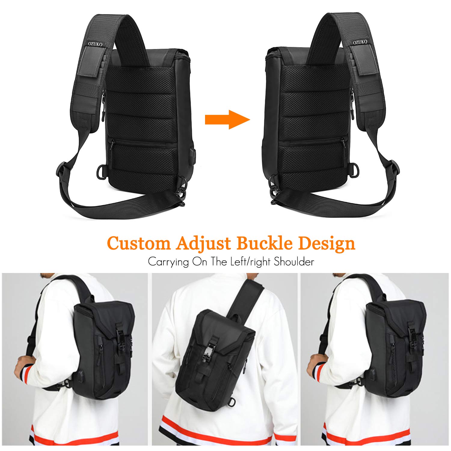 FANDARE Anti-Robo Bolso Pecho Bolsos de Hombre y Pecho con USB Negocio Sling Bag Gran Capacidad Bolsos Cruzados Bandoleras Cruzada Mochilas y Bolsas de Viaje Deportes Ciclismo Montañismo Poliéster