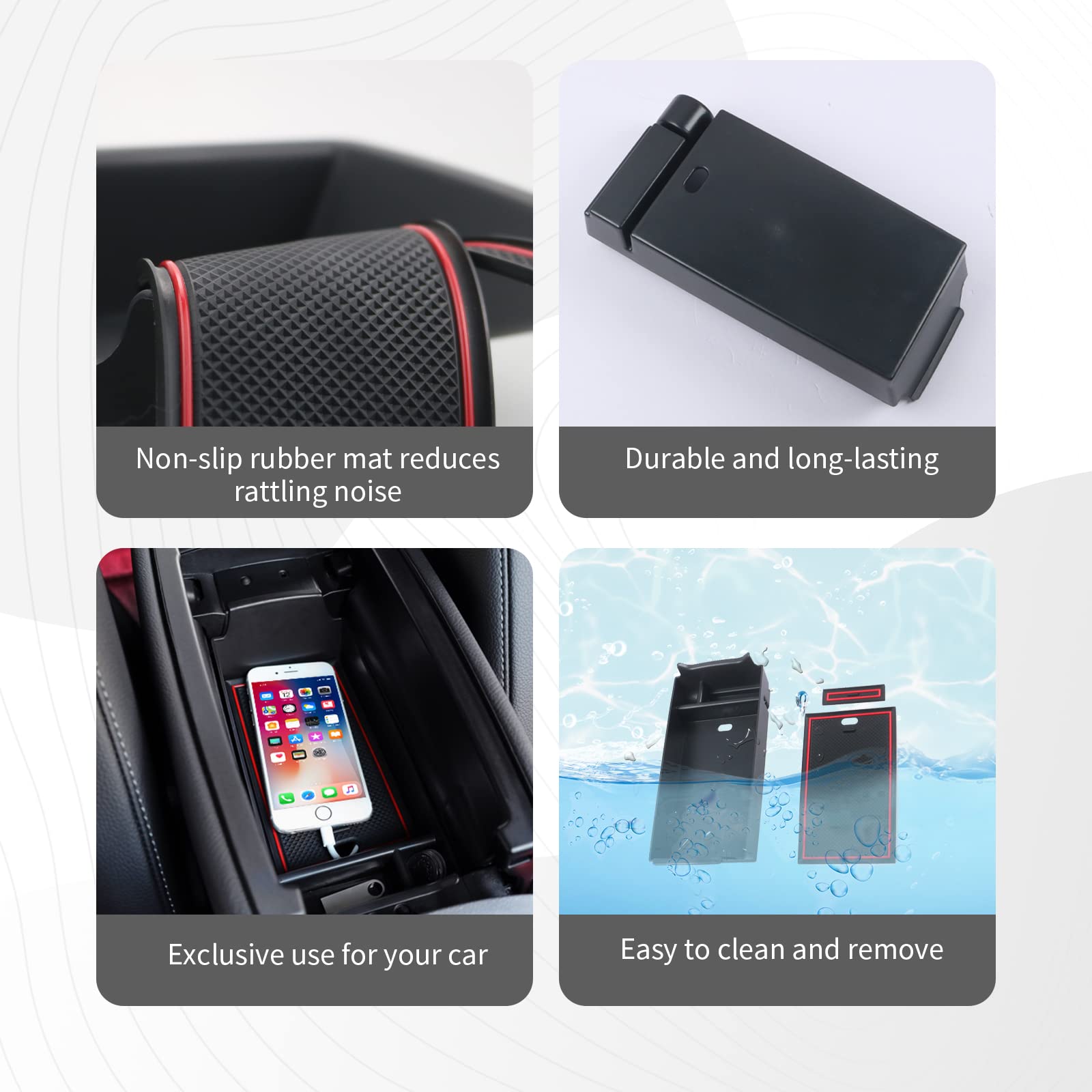 CDEFG Mercedes Clase A B W177 V177 W247 GLA H247 CLA C118 2019+ Caja de Almacenamiento Consola Central Apoyabrazos Interior Center Armrest Box, con Tapete Antideslizante Accesorios del Coche (Rojo)