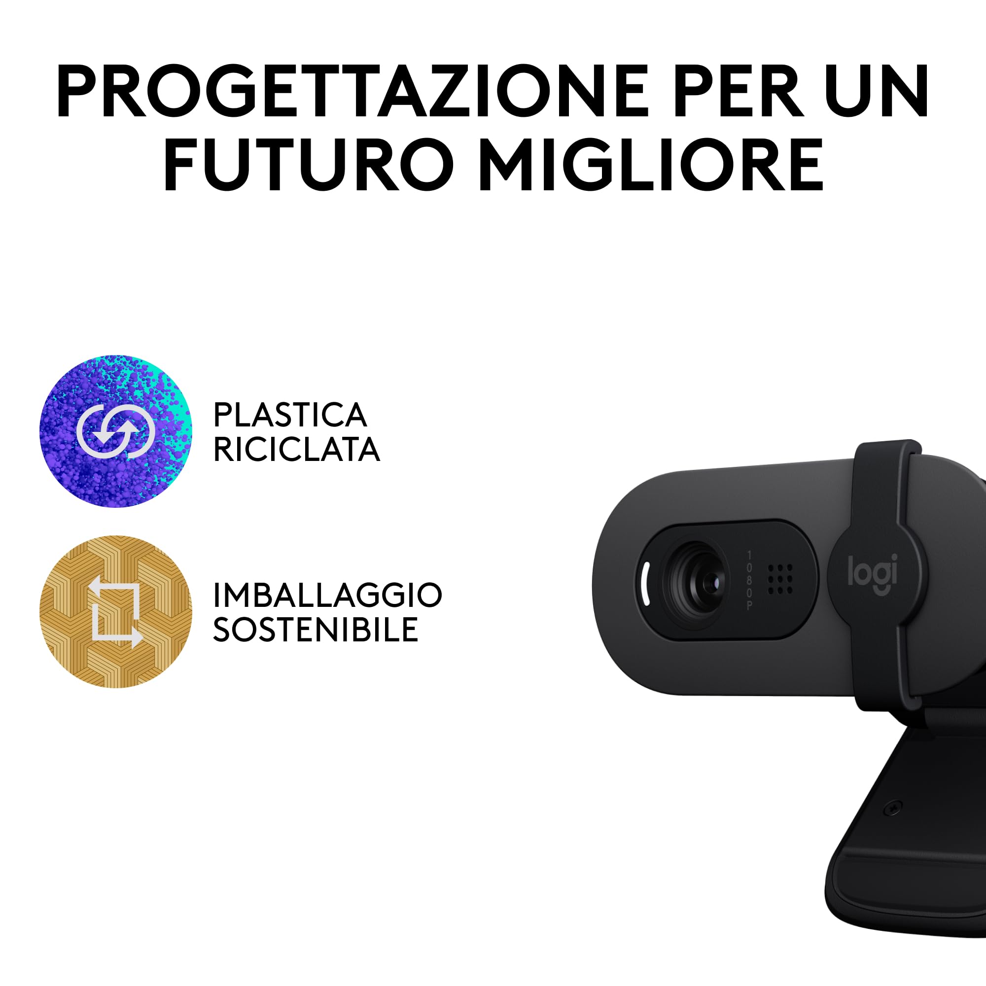 Logitech Brio 100 Full HD per riunioni e streaming, bilanciamento automatico illuminazione, microfono integrato, copriobiettivo, USB-A per Microsoft Teams, Google Meet, Zoom ecc - Grafite