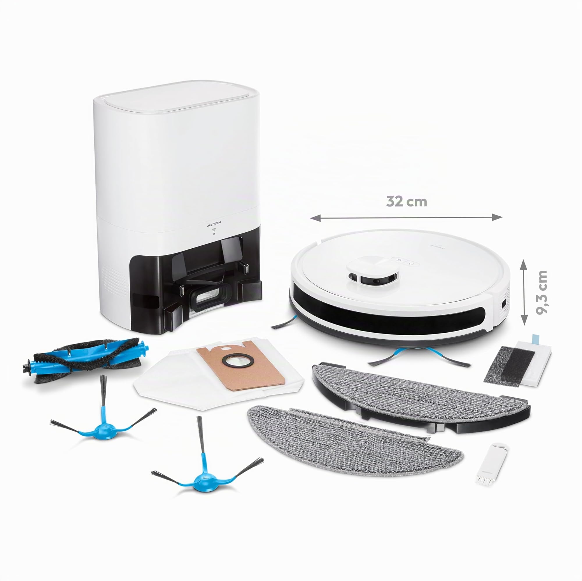 MEDION Robot Aspirapolvere X20 SW (MD111415), Robot aspirapolvere e lavapavimenti, Robot aspirapolvere lavapavimenti con mappatura laser, Aspirapolvere robot con svuotamento automatico
