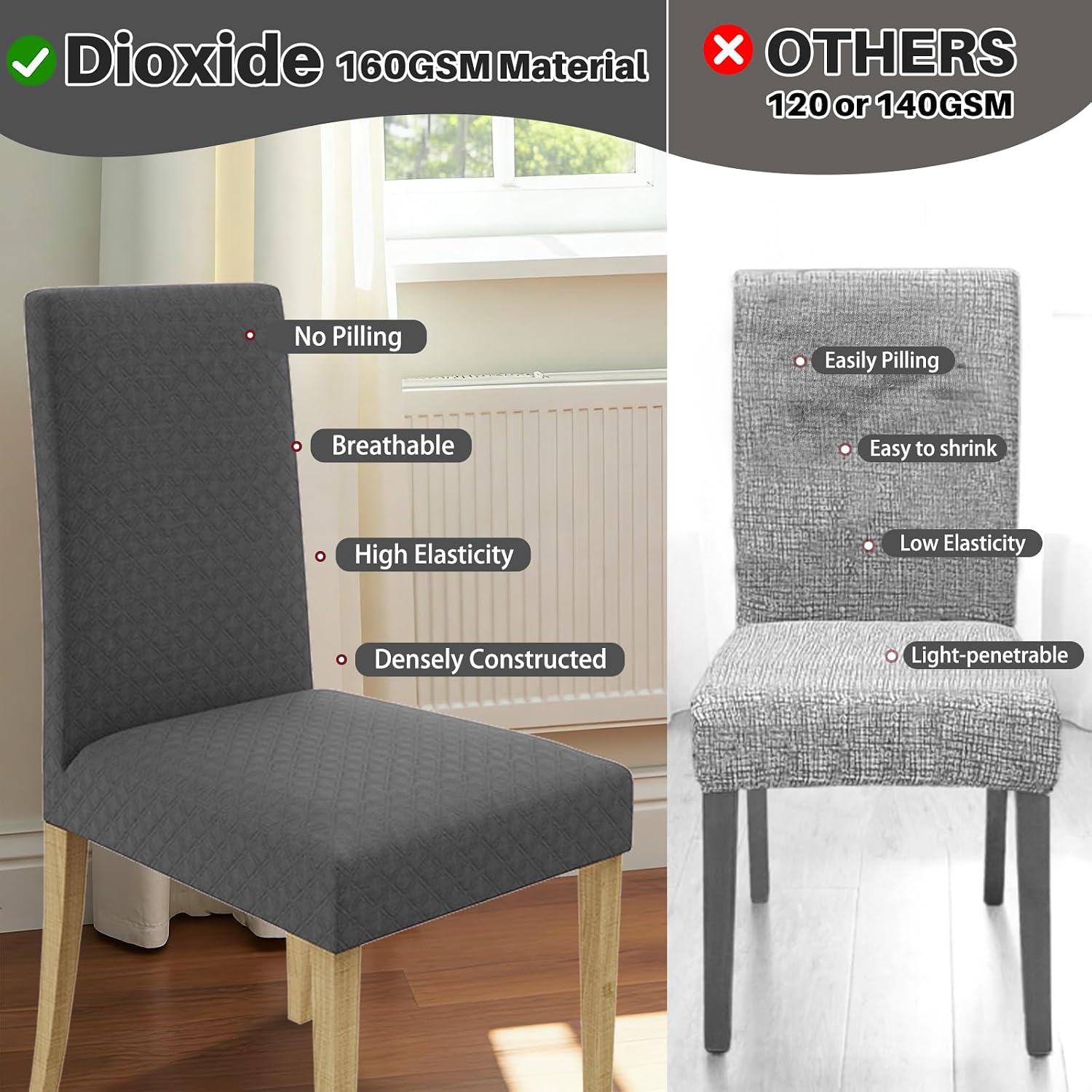 Modern Gray Diamond Jacquard Stretch Chair Cover 1-Pack, Elastic Universal Fit Dining Chair Slipcover, Textured Washable Seat Cover for Contemporary Home