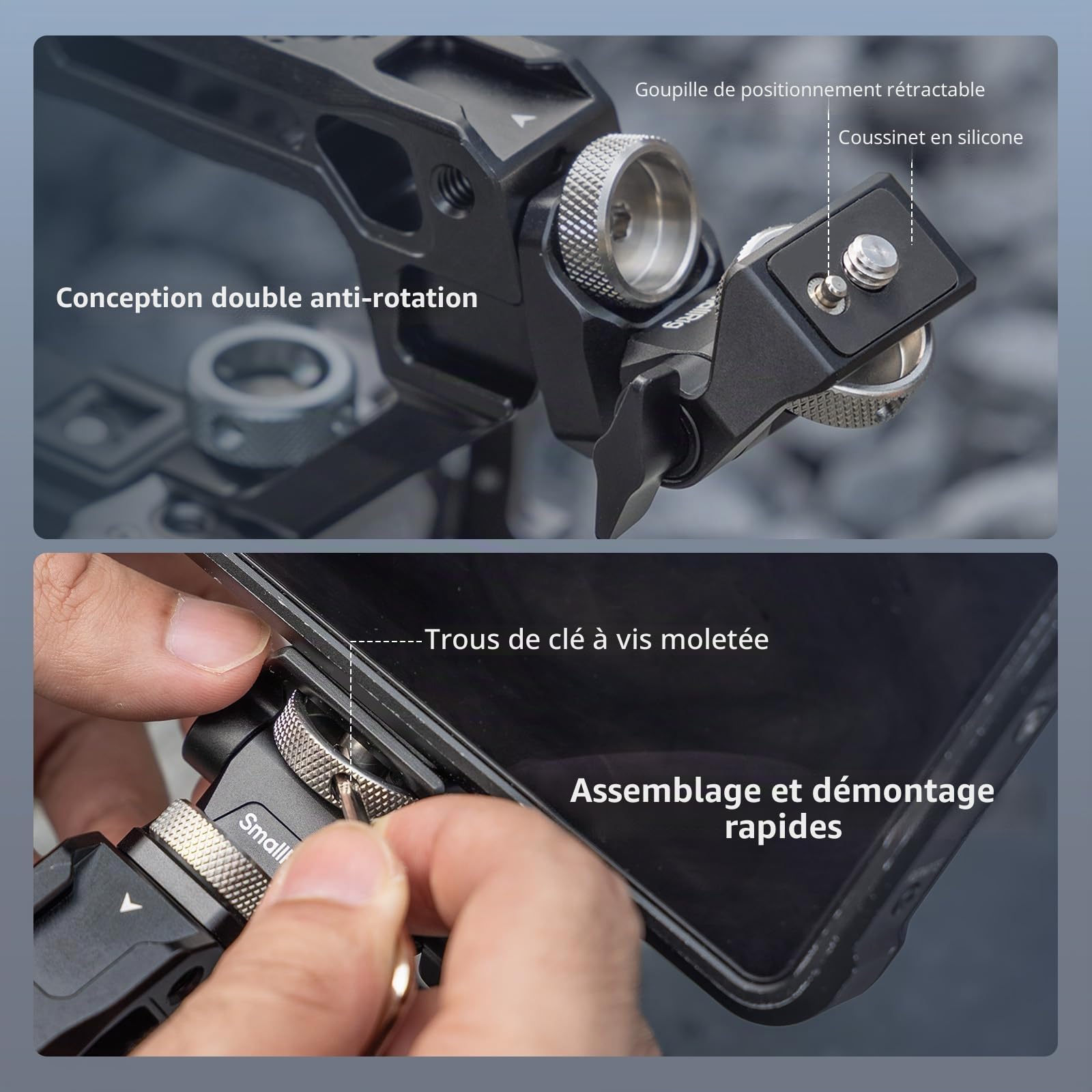 SMALLRIG Poignée Supérieure avec Kit de Montage pour Moniteur, avec Trous de Positionnement 3/8"-16 pour ARRI, Trou fileté 1/4"-20, pivot à 360° et inclinaison réglable à 180° - 5323