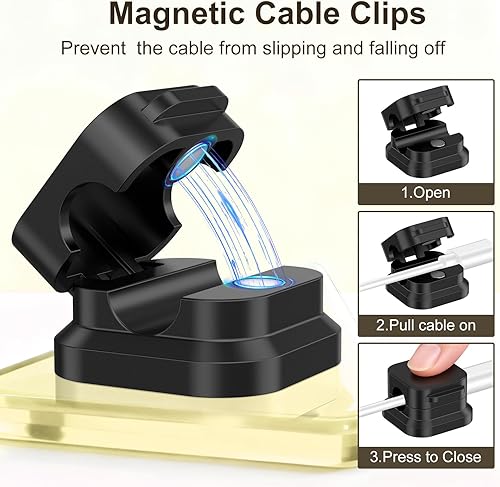 Miniatura 3 de Paquete de 6 clips magnéticos para cables, soporte organizador de cables con adhesivo fuerte, gestión de cables de escritorio para el hogar,