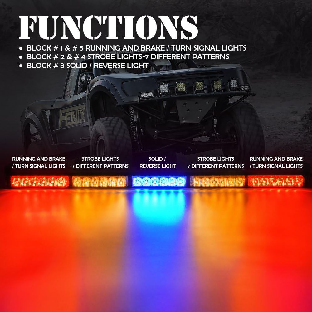 Xprite 30 Inch UTV RZR LED Chase Strobe Light Bar, w/ Running Turn Signal Brake Reverse Lights Function, Safety Flashing Lightbar for Offroad 4x4 Polaris Can-Am Yamaha SXS ATV Trucks - RYBYR