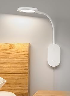 deeloop Wall Mounted Reading Light with USB Charging, 5 Dimmable Levels, 4-Hour Auto-Off & 360° Flexible Heads - Eye-Protecting Bed Headboard Lamp, White