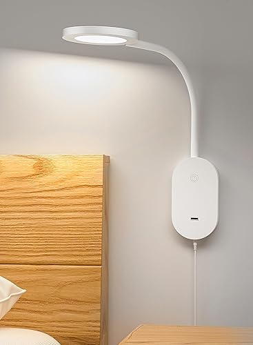 deeloop Luz de lectura montada en la pared, luces de libro con salida USB, lámparas de lectura para cabecera de cama en 4 horas apagado automático,