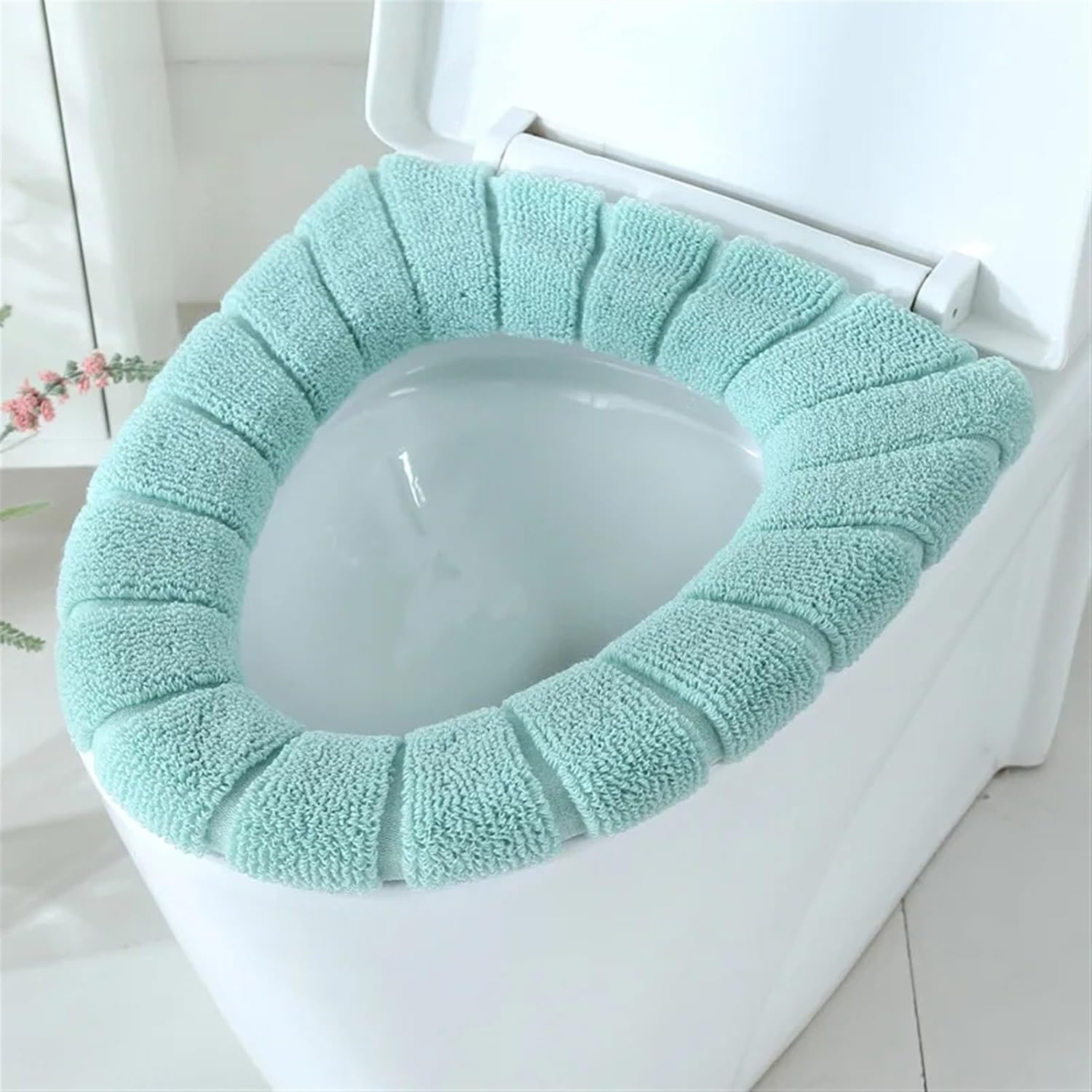 Bathroom Toilet Seat with Handle Closestool Washable Soft Winter Warmer Mat Pad Cushion O-Shape Toilet seat Bidet Covers (Size : Green)
