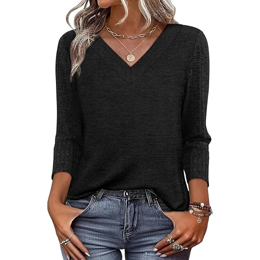 WIHOLL 3/4 Length Sleeve Womens Tops Lightweight Summer Outfits Plus Size Casual T-Shirts