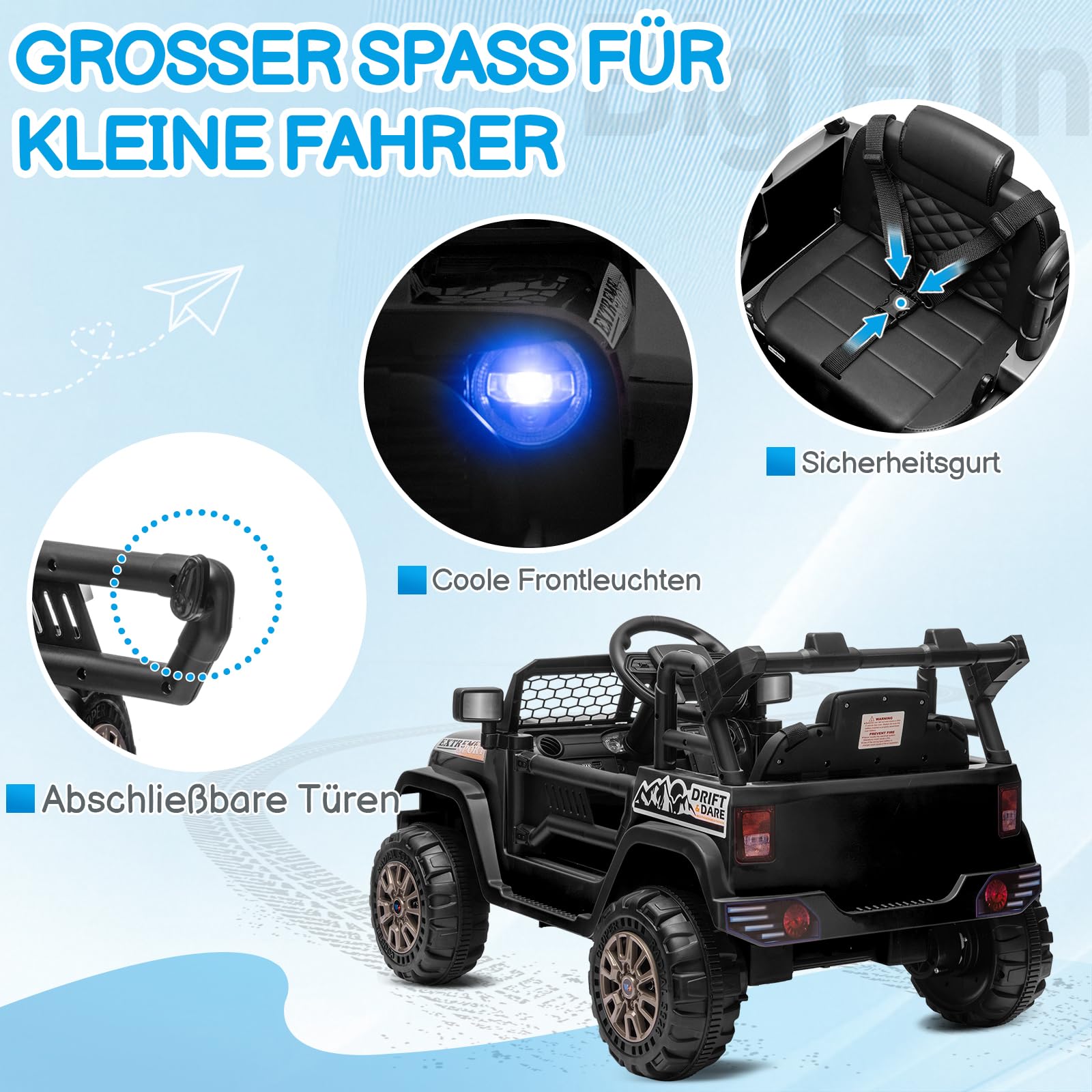 LALAHO Kinder Elektroauto 12V, Elektroauto für Kinder mit 2,4G Fernbedienung, mit Musik, Scheinwerfer,Kinderauto Elektrisch, Elektro Kinderauto für ab 3 Jahren (Schwarz 1)