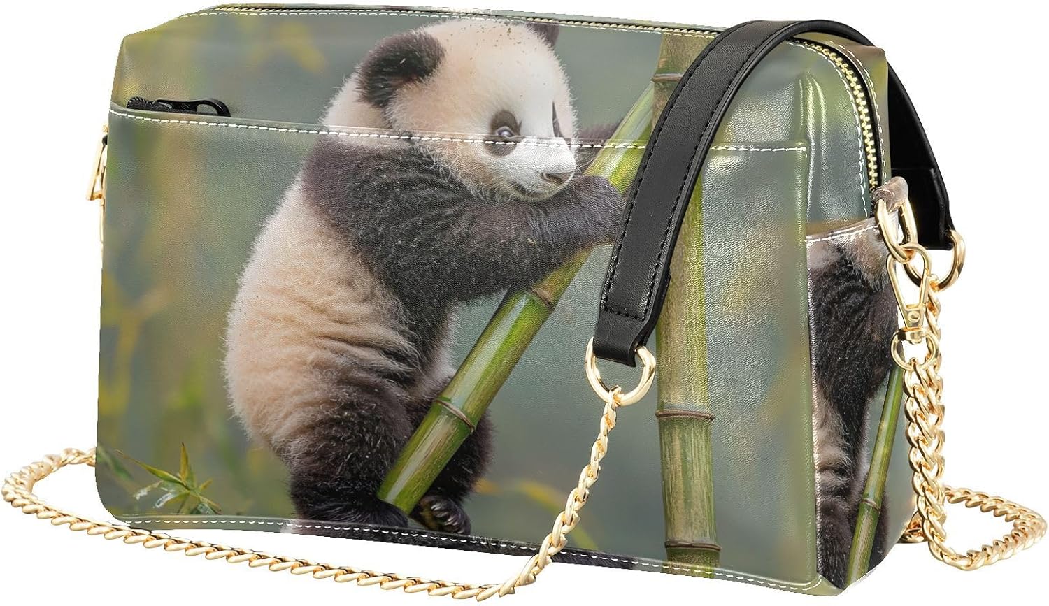 Little Panda Women's PU Leather Crossbody Bag Shoulder Handbag Cellphone Purse with Metal Chain Strap Water Resistant Zipper Closure