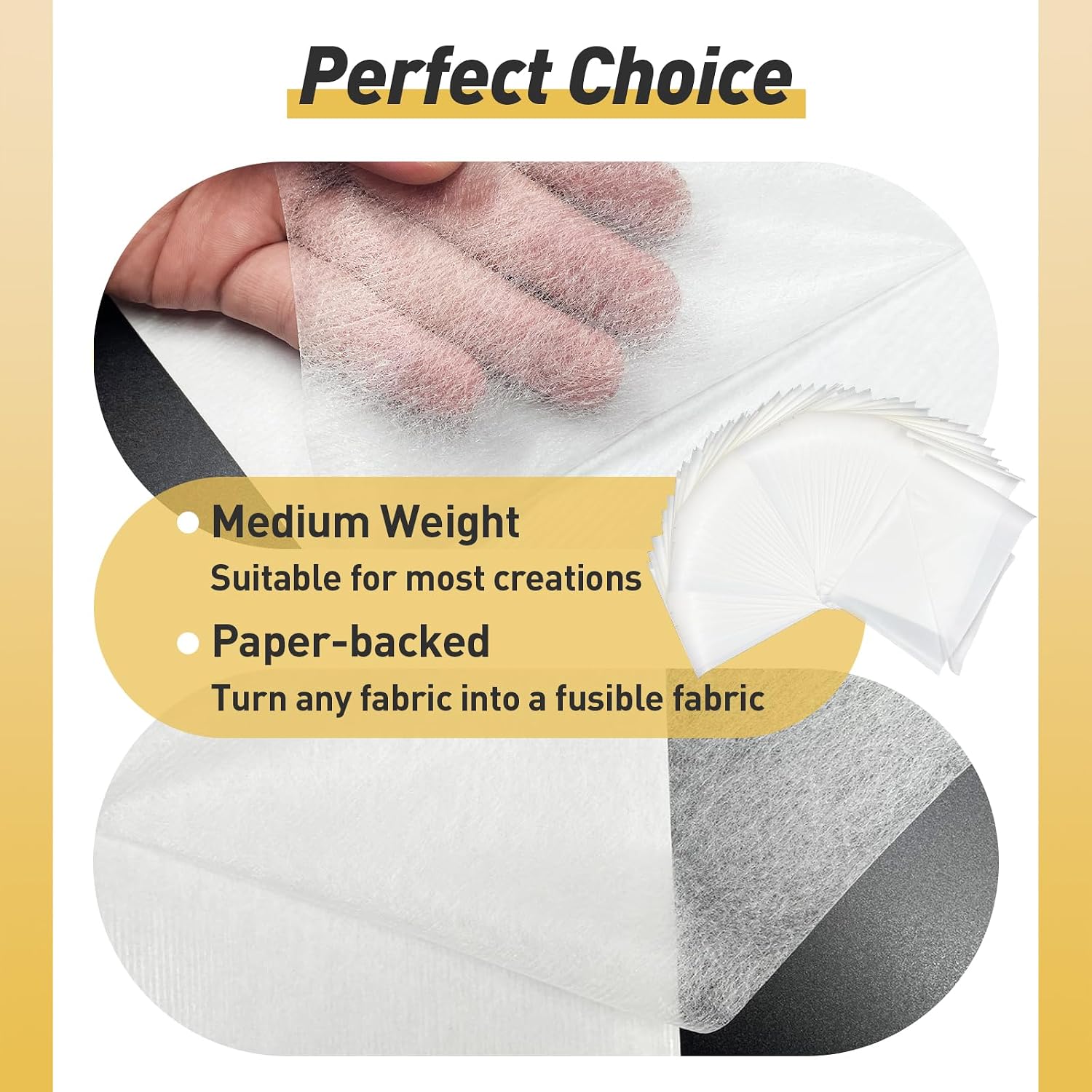Stitch Witchery 50 Sheets, 8" x 12" Fusible Webbing for Fabric Applique, Medium Weight Fusible Interfacing, Stitch Witchery Fusible Bonding Web for Fabric for DIY Crafts