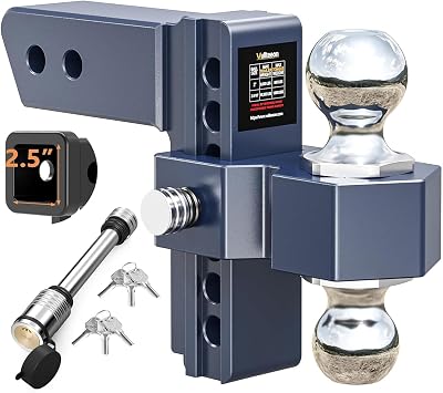 Adjustable Trailer Hitch, Drop Hitch for 2.5 Inch Receiver, 6 inch Aluminum Truck Hitch, 2 and 2-5/16 inch Balls, 18,500 LBS GTW,Bule Tow Hitches with Two Anti-Theft Locks
