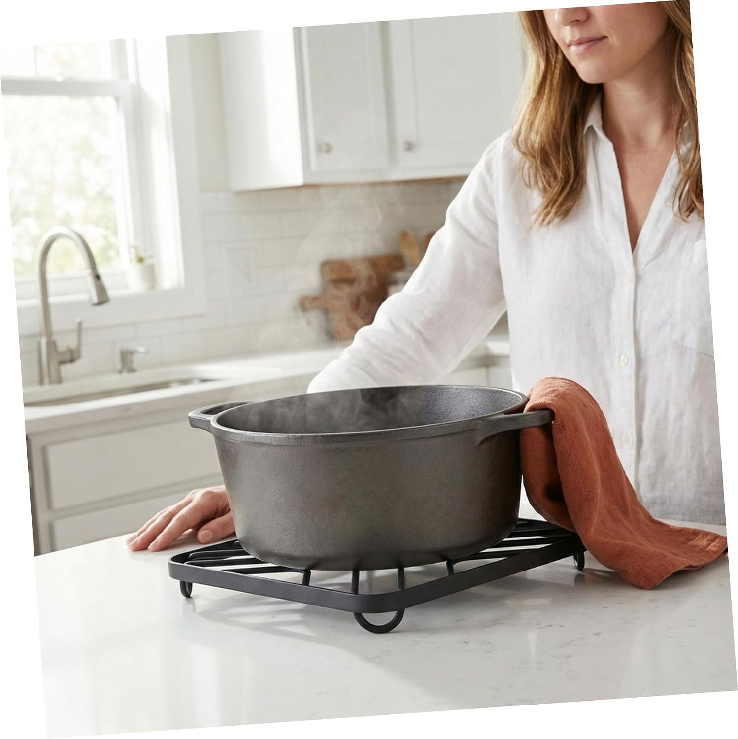 STOBAZA Metal Trivet Set 2pcs, Large Iron Pot Holder Heat Resistant Table Protector Mats for Kitchen and Dining, Minimalist Design Countertop Hot Pan Pads for Air Fryer and Hot Dishes