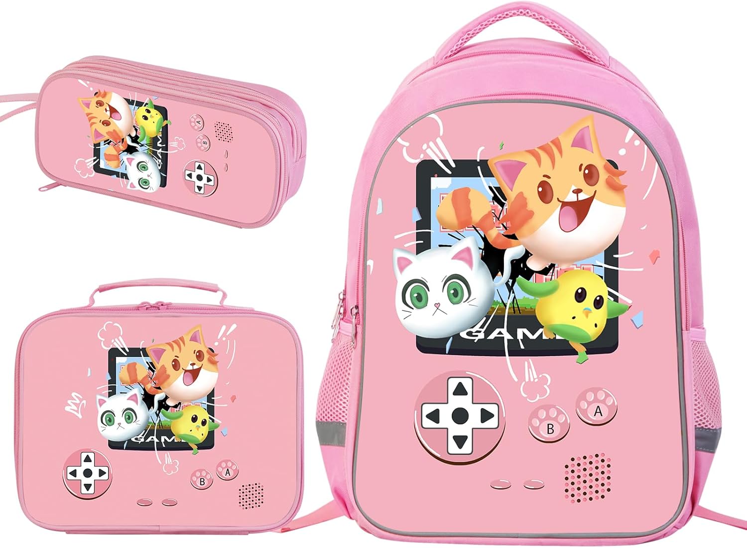 Gamer Boys Backpack with Lunch Box and Pencil Case Game Console Design Backpack Set,Student Bag,17″ Video Game Travel Backpack-Retro Black 3