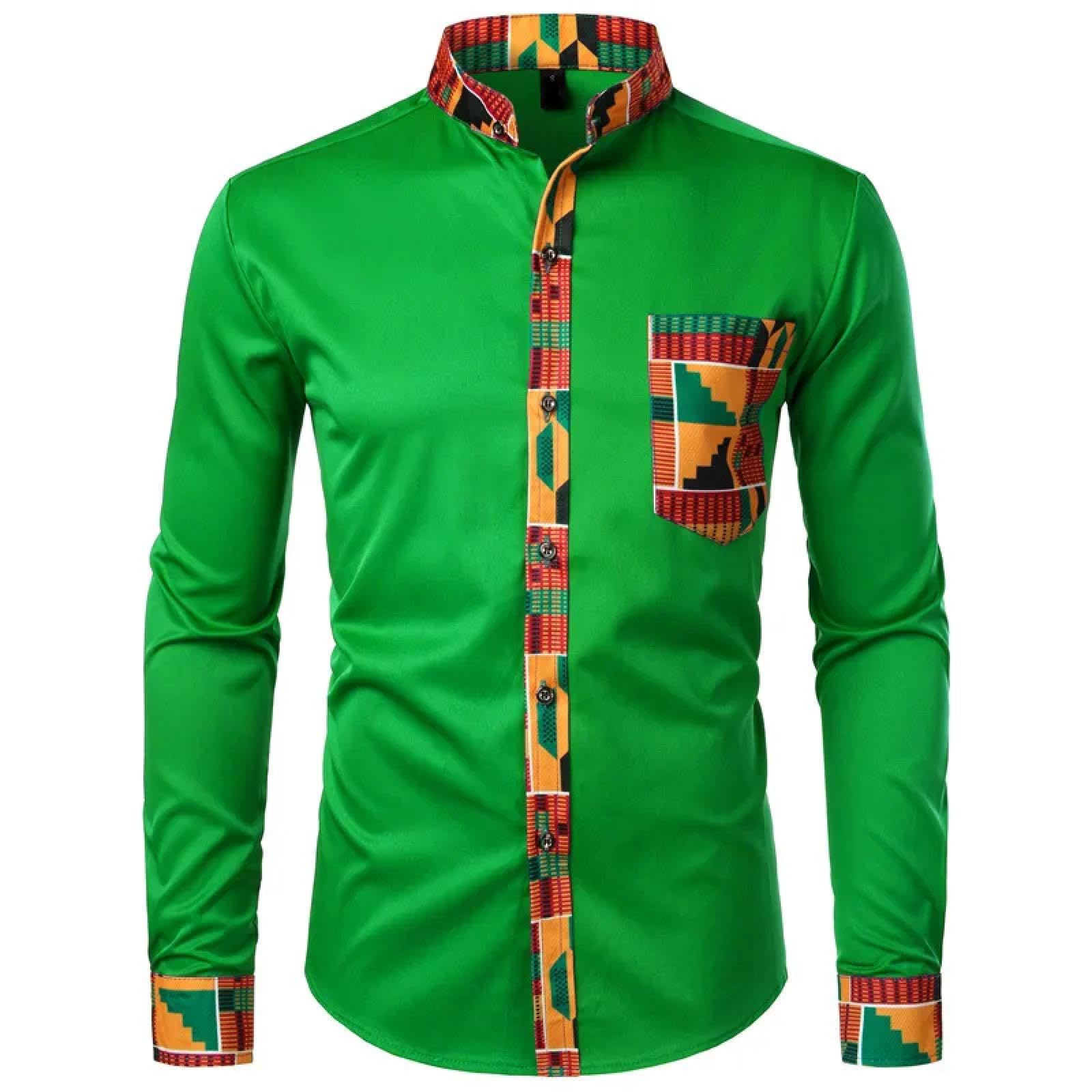 Men Chemise Homme Manches Longues Casual Shirt Businessvêtements Chemise Homme Col Debout Impression Numérique Chemise À Fleurs À Manches Longues Cardigan Homme Top