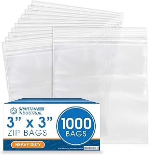 Spartan Industrial - 3” X 3” (1000 Count) 4 Mil Thick Clear Reclosable Zip Plastic Poly Bags with Resealable Lock Seal Zipper - Heavy Duty and Durable
