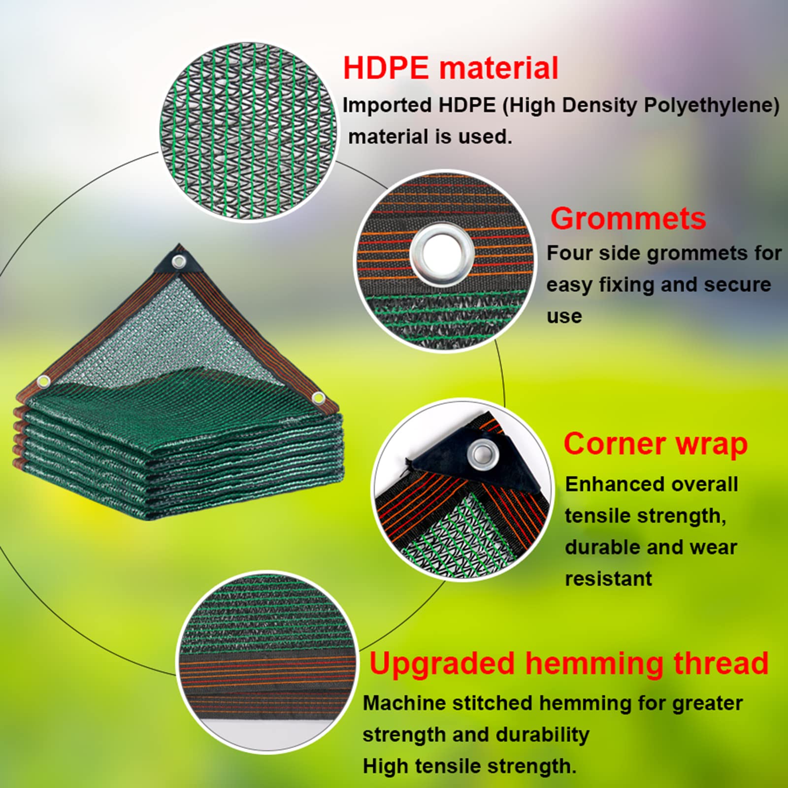 4 x 7 m, grünes E-Tuch, 40 % UV-Resint, Sonnennetz, einfach zu installieren, perfekt für Garten, Blumen und Pflanzen, Outdoor-Gartenabdeckung