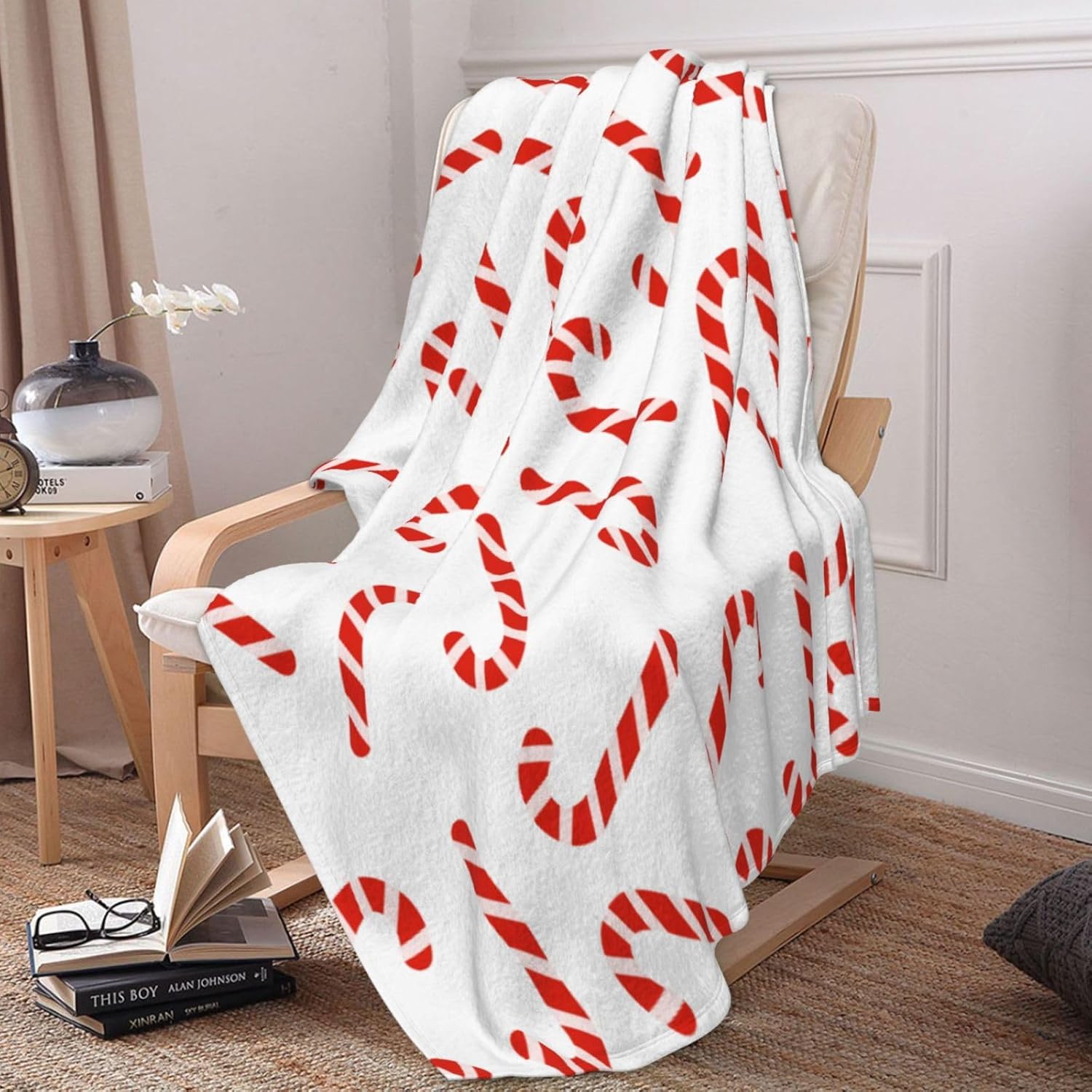 JOOCAR Christmas Candy Cane Throw Blanket Soft and Warm Holiday Throw Blanket for Picnic Camping Travel Lightweight Fuzzy Cozy Blankets for Living Room Sofa Couch Bed 40"x50" - Image 3