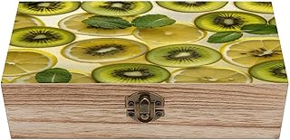 FekiLoot Sliced Lemon And Kiwi in Drink Wooden Keepsake Box with Hinged Lid Retro Storage Box Locked Wood Keepsake Case Smooth Memory Treasure Case for Crafts And Photo Storage