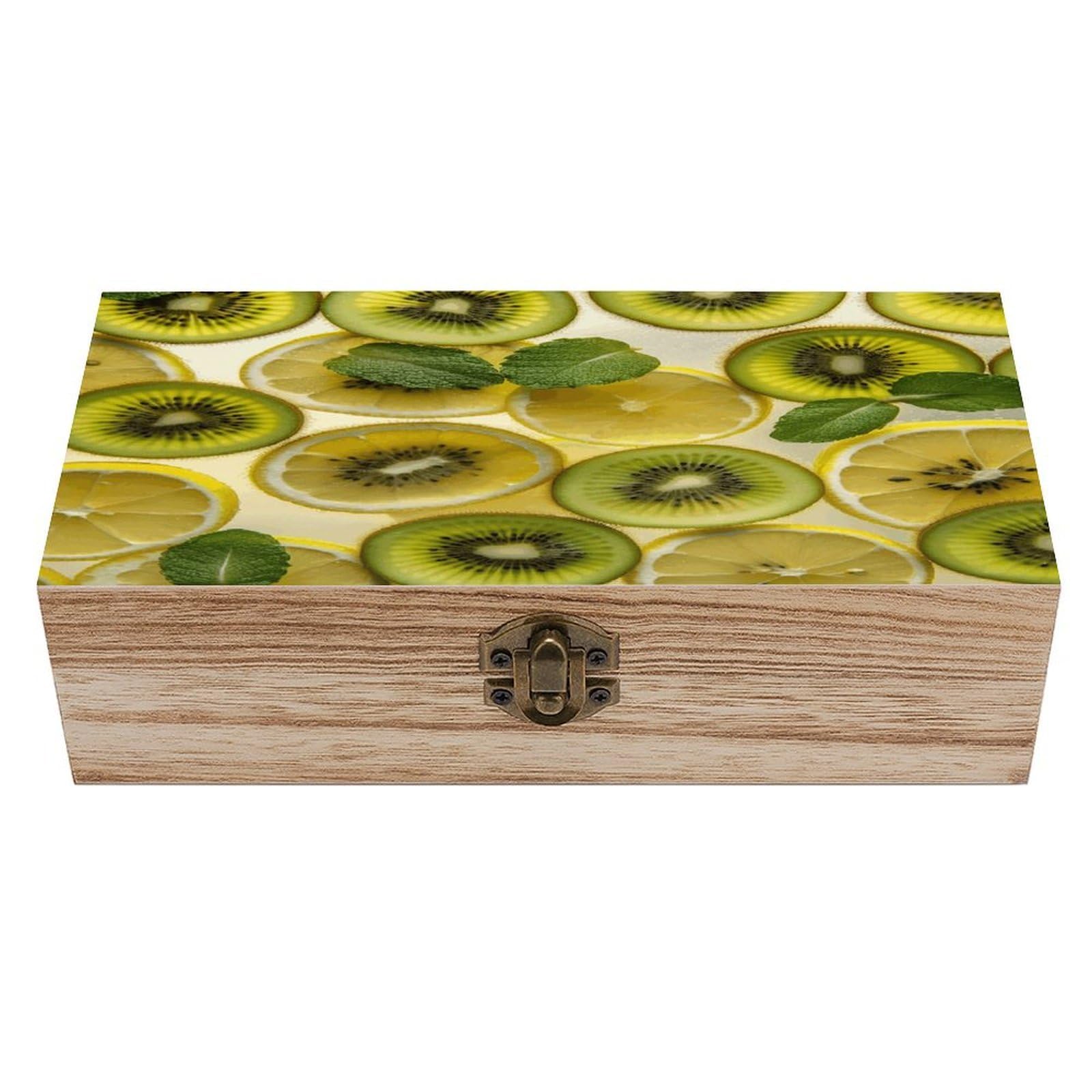 Adfgyerh Style Sliced Lemon And Kiwi In Drink Bins Solid Wood，Jewelry Box Retro And Exquisite，Storage Box Used For Storing Photos, Souvenirs, Letters, Gifts, And Jewelry.
