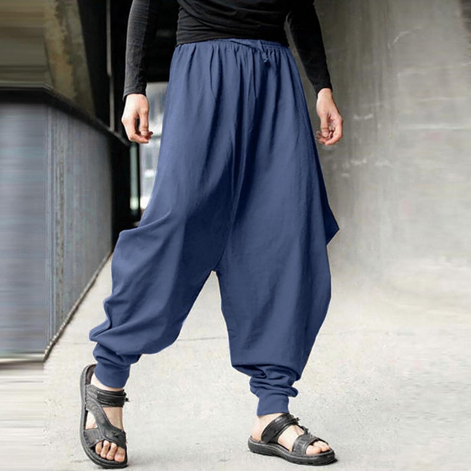 Mens Cotton Linen Pants Vintage Drop Crotch Pants Baggy Harem Pants Hippie Boho Yoga Pants Aladdin Pants Plus Size : Clothing, Shoes & Jewelry