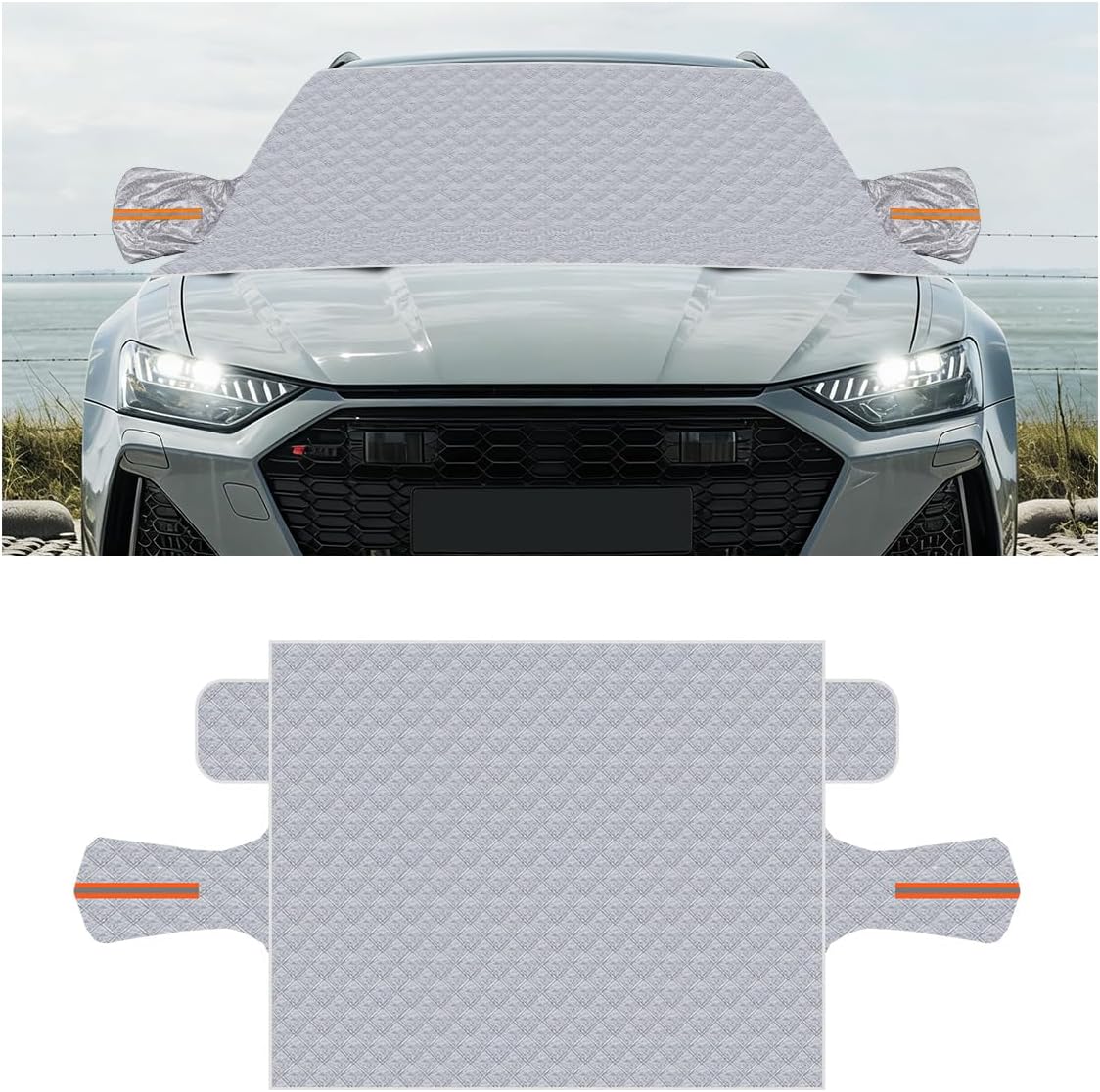 Magnetic Car Windshield Snow Cover, 4 Layers Winter Automotive Windshield Frost Protective Cover with Side Mirror Protector, All-Weather Vehicle Exterior Accessories for Sedan SUV (L)